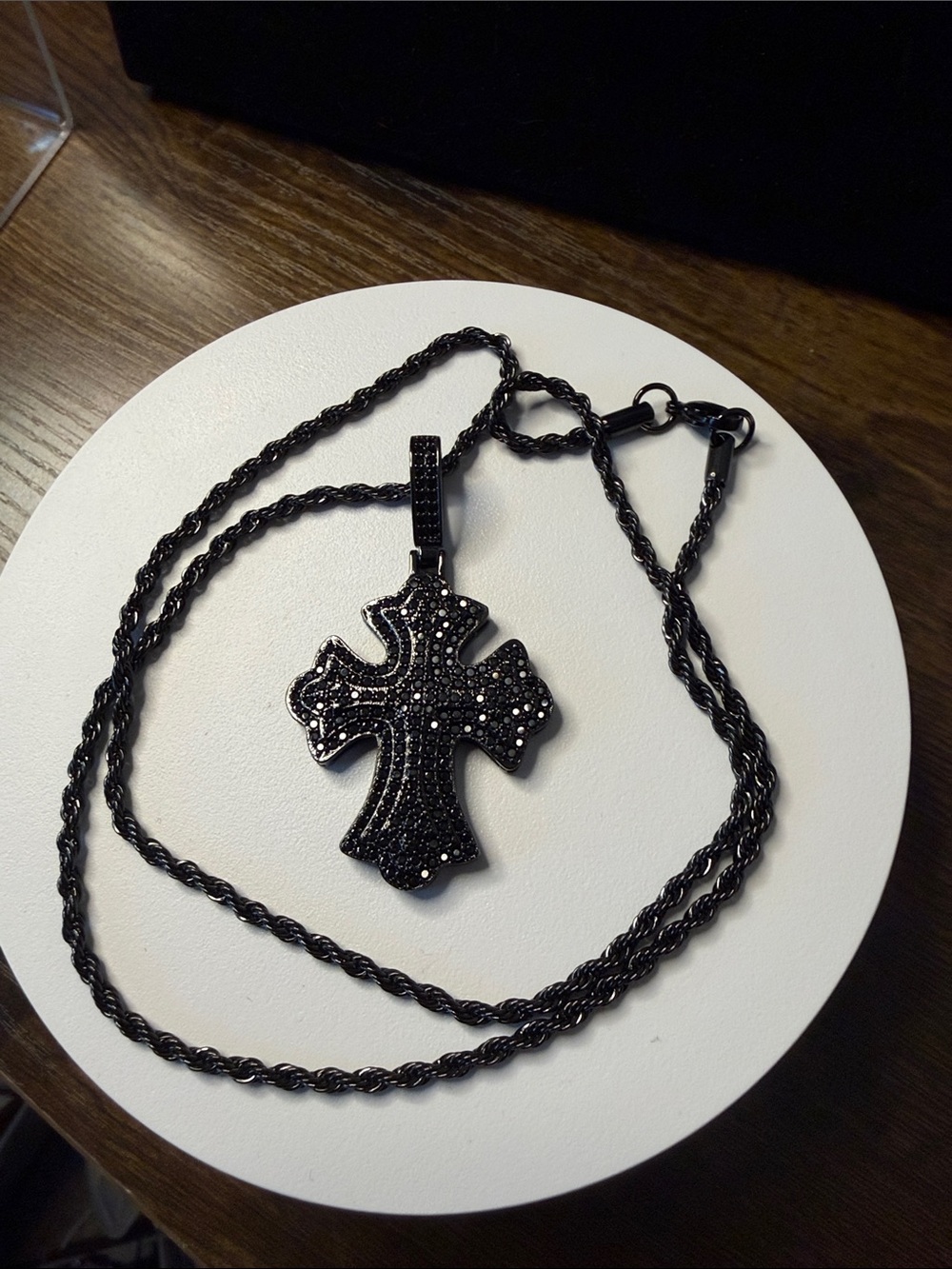 Black Pave Cross Pendant Necklace for Men